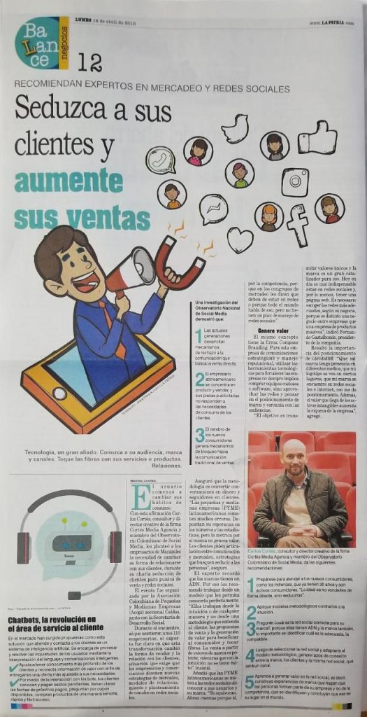 Carlos Cortés en el Periódico La Patria