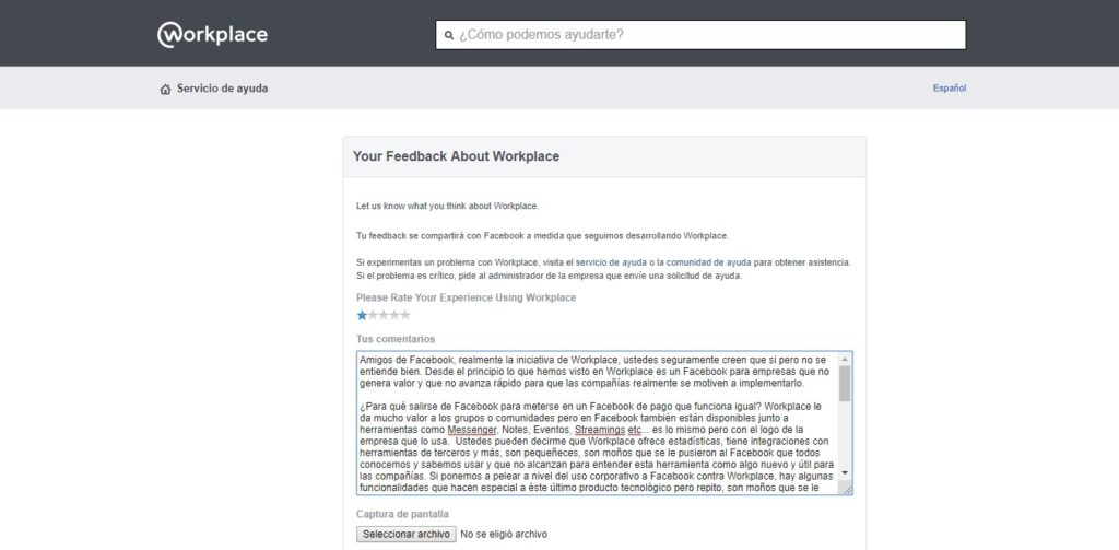 Carta al equipo de Facebook Workplace