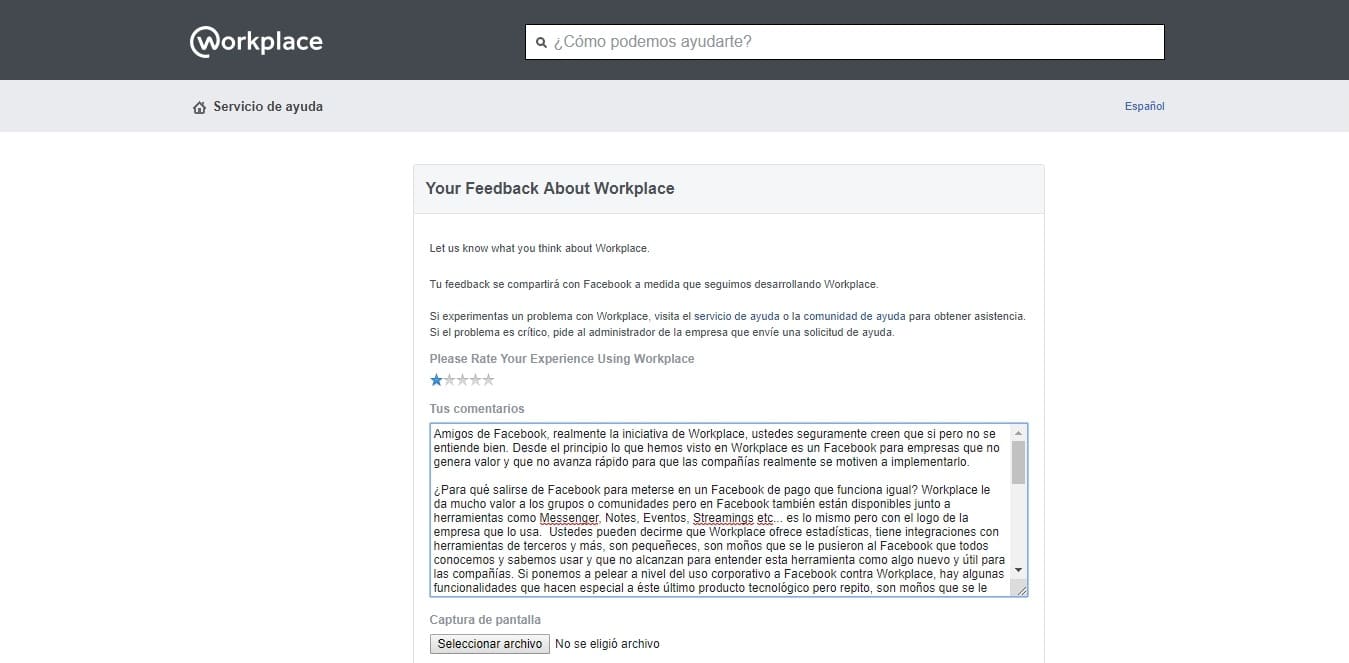 Carta al equipo de Facebook Workplace
