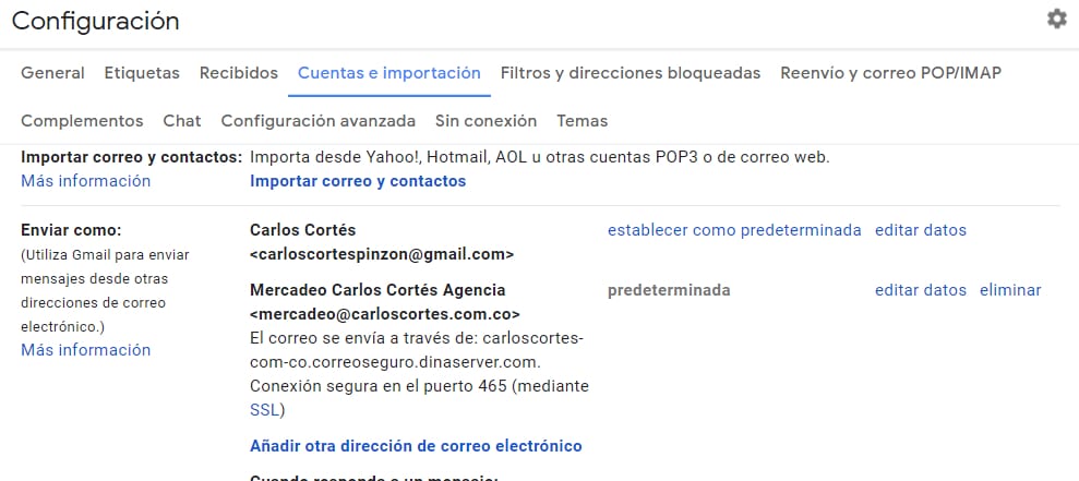 Configurar correo con dominio como predeterminado