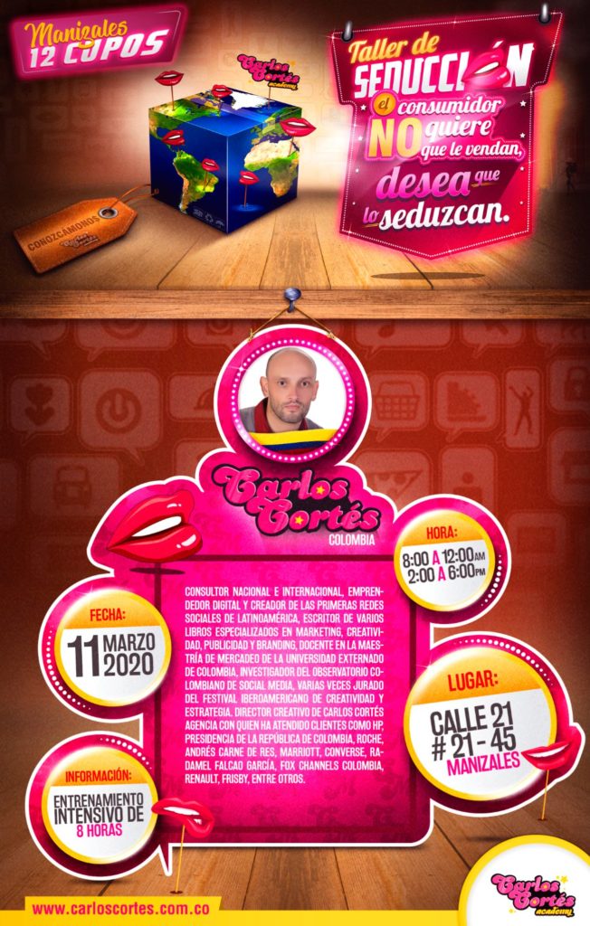 Taller de seducción Manizales para punto de venta y redes sociales