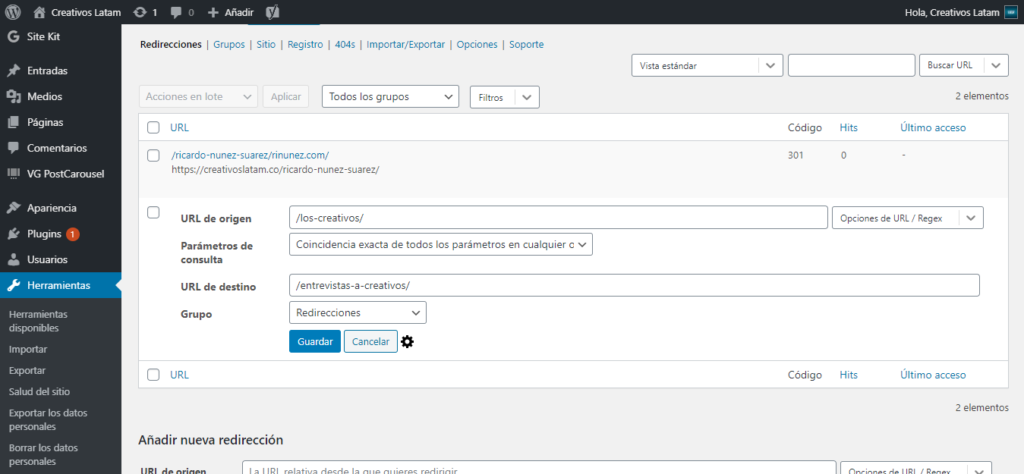 redirección 301 en WordPress