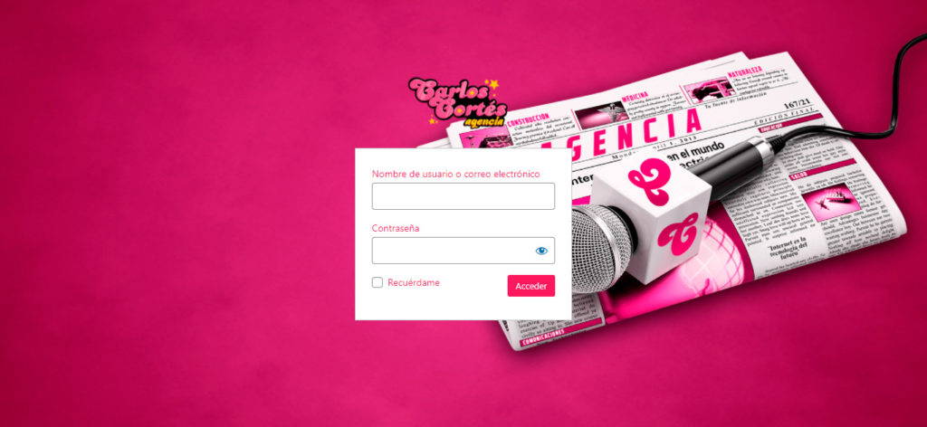 Diseño gráfico área login plataformas Carlos Cortés. Carlos Cortés Agencia.
