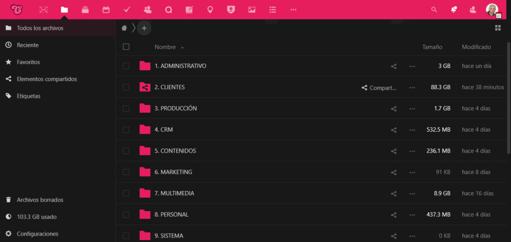 Modo oscuro de Nextcloud Hub