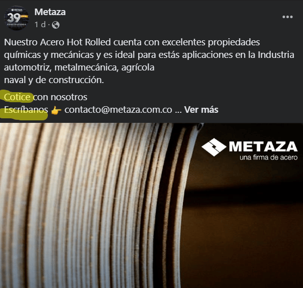 Metaza SA tustea en Facebook