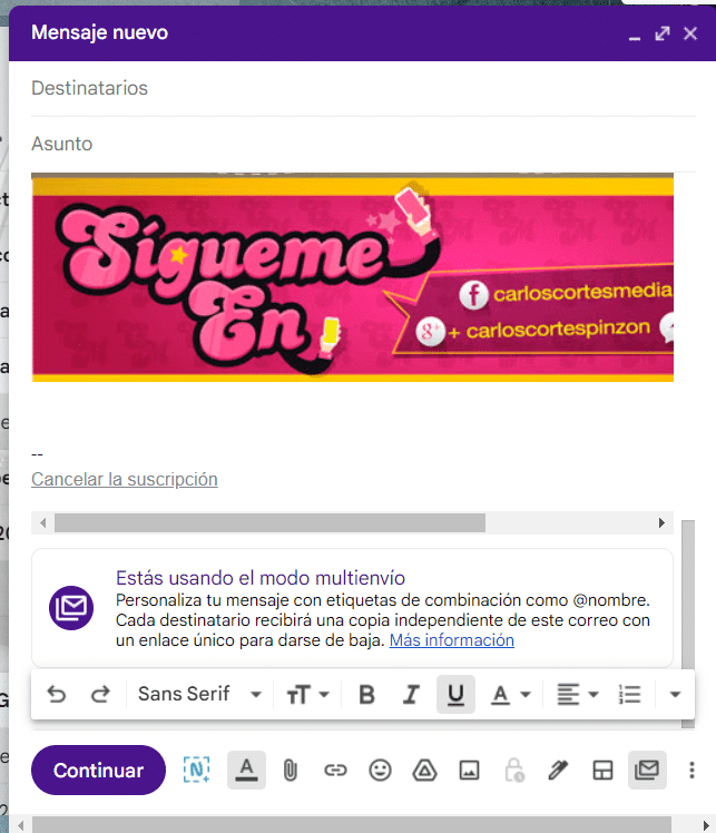 Gmail cambiar al modo multienvío