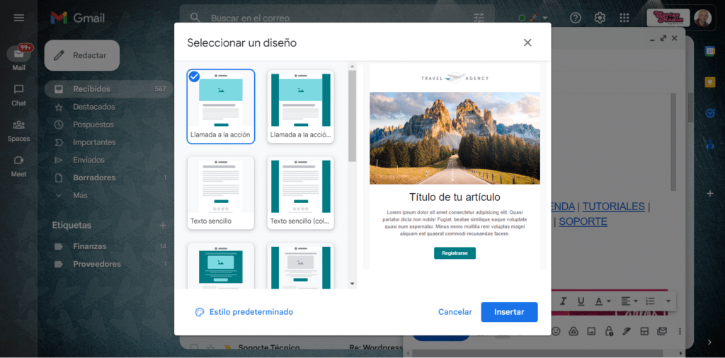 Seleccionar un diseño en Gmail o Google Workspace